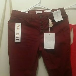 Angel Kiss LA Skinny Distressed Burgundy Jeans